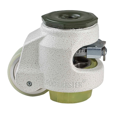 Foot Master Leveling Caster, Ratchet, 63 mm PU Wheel, 1/2-13 Stem, Swivel, 500 kg Cap, PU Foot Pad, Ivory GDR-80-S-HUP-CUR-1/2